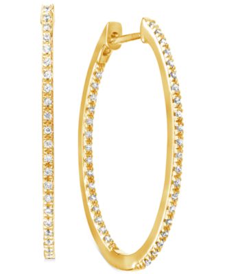 Macy's - Diamond Medium In & Out Hoop Earrings (1/4 ct. t.w.) in 14k Gold-Plated Sterling Silver, 1.1"