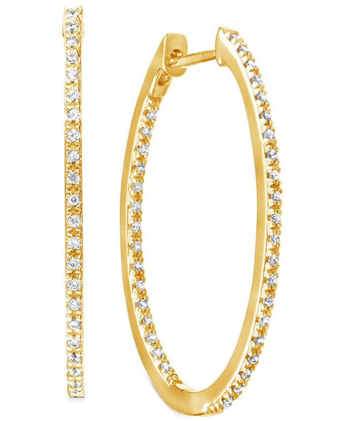 Macy's - Diamond Medium In & Out Hoop Earrings (1/4 ct. t.w.) in 14k Gold-Plated Sterling Silver, 1.1"