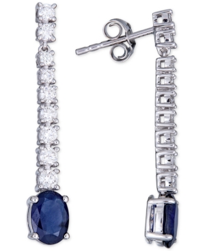 image of Sapphire (2 ct. t.w.) & Diamond (5/8 ct. t.w.) Linear Drop Earrings in 14k White Gold (Also in Emerald)
