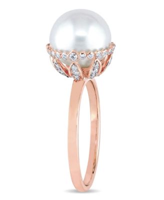 Freshwater Cultured Pearl (9.5-10mm) and Diamond (1/4 ct. t.w.) Cocktail Ring in 14k Rose Gold
