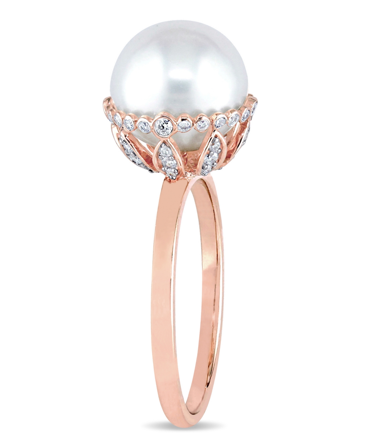 Freshwater Cultured Pearl (9.5-10mm) and Diamond (1/4 ct. t.w.) Cocktail Ring in 14kGold - Rose