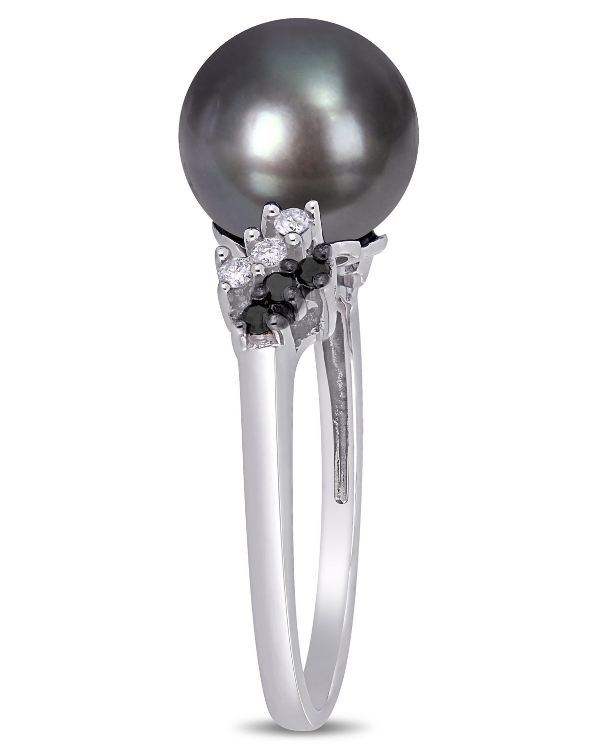 Tahitian Cultured Pearl (9-9.5mm) and BlackDiamond (1/8 ct. t.w.) Ring in 10kGold - White