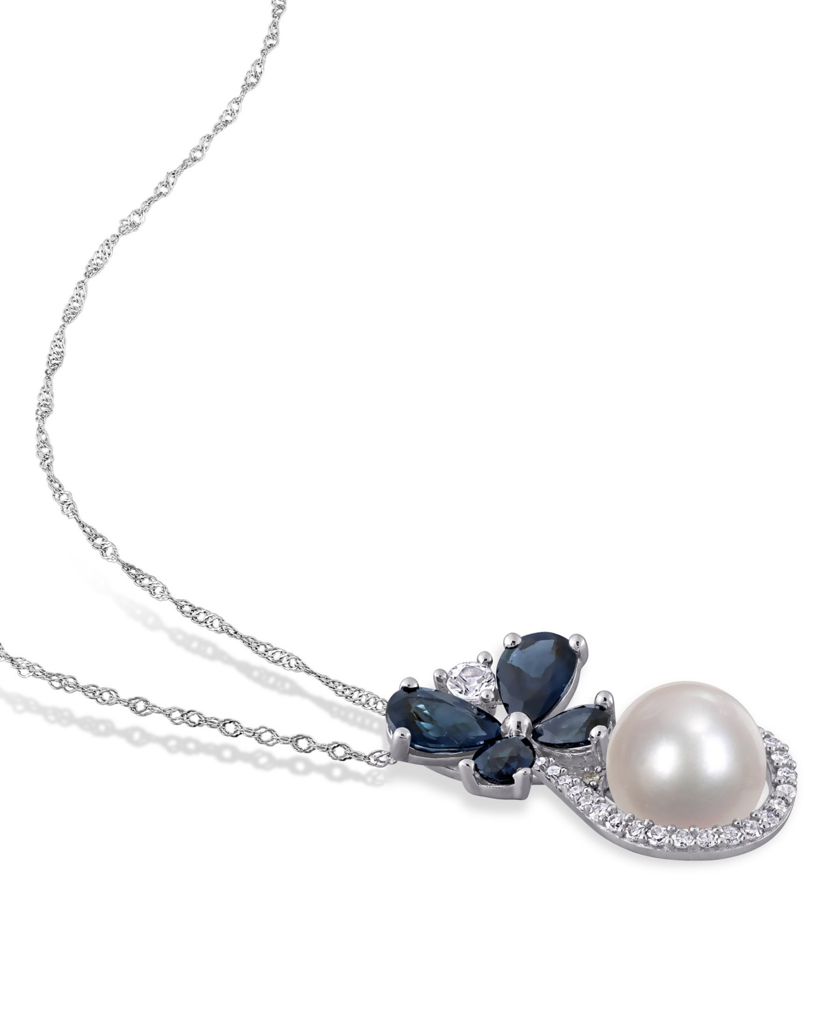 Freshwater Cultured Pearl (7.5-8mm), Sapphire (1 3/5 ct. t.w.) and Diamond (1/8 ct. t.w.) Butterfly 17
