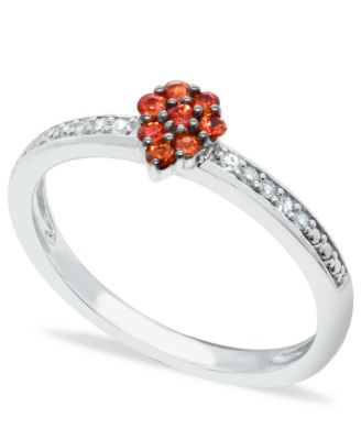 Macy's - Orange Sapphire (1/4 ct. t.w.) Diamond (1/20 ct. t.w.) Stackable ring Set in Sterling  Silver