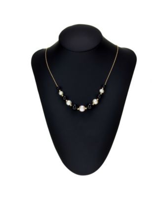 White Freshwater Cultured Pearls (6.5-9.5mm) with Blue Lapis (27 ct. t.w), and Gold Beads (3mm) 18" Necklace in 14k Yellow Gold. Also Available with Onyx and Turquoise