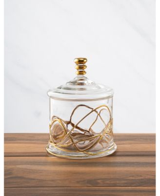 Vivid Glass Canister Jar With Lid - 14K Gold Swirl Design