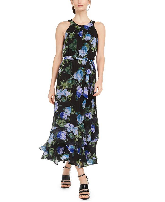 Calvin Klein Floral-Print Halter Maxi Dress - Macy's