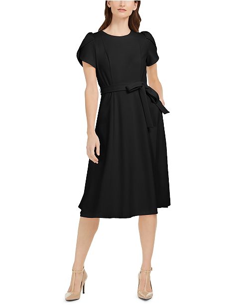 Calvin Klein Tulip-Sleeve Fit & Flare Midi Dress & Reviews - Dresses ...
