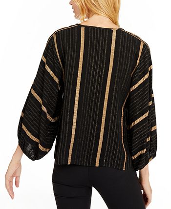 Nanette Lepore Metallic-Striped Top Black Size 10