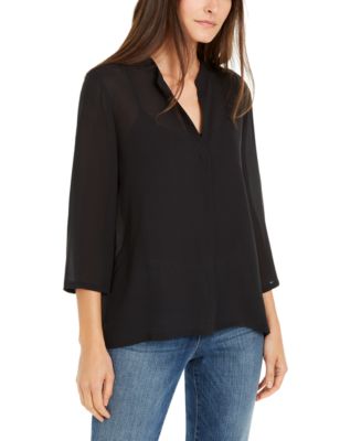 Eileen Fisher Silk 3/4-Sleeve Top - Macy's