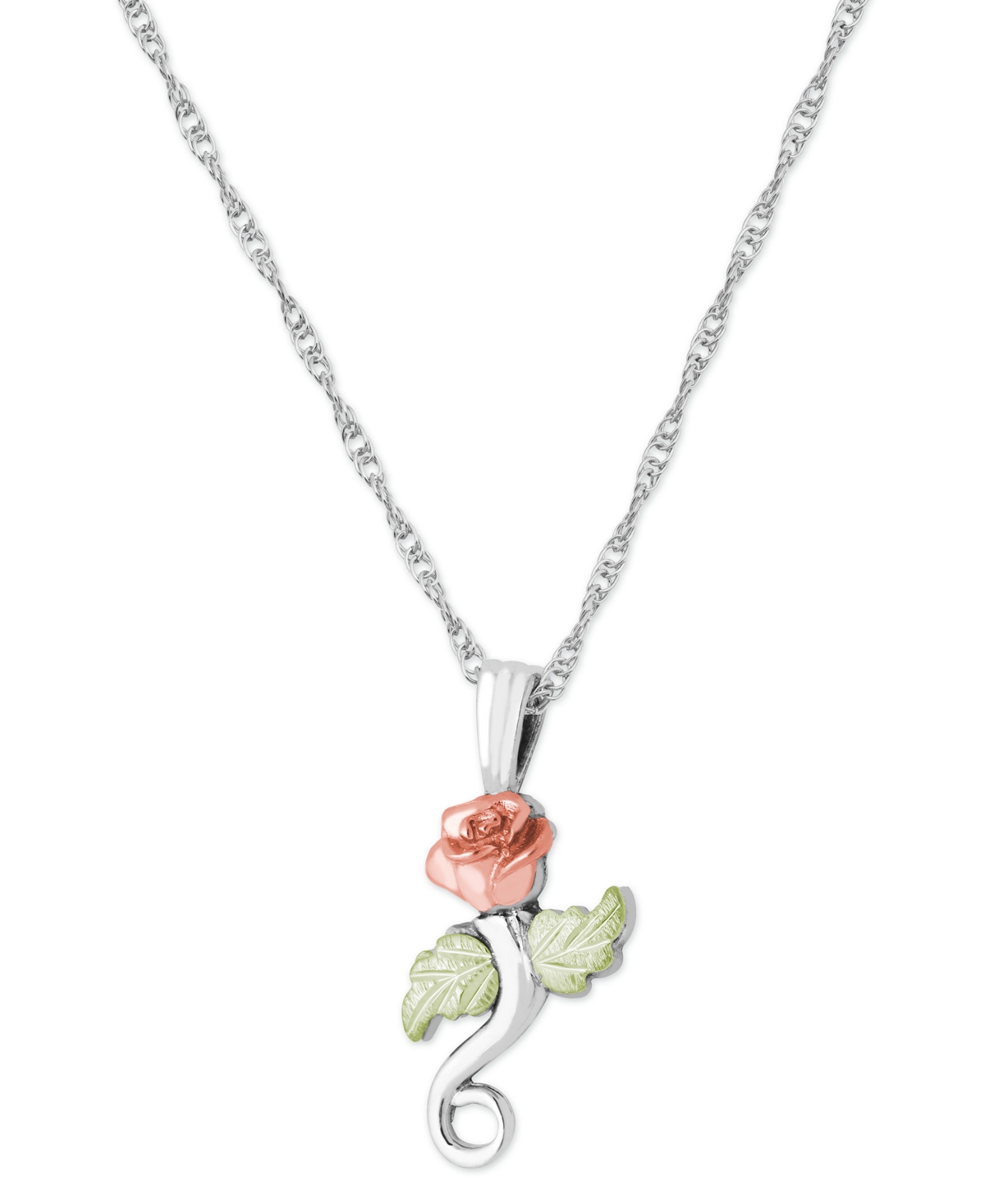 Rose Pendant 18" Necklace in Sterling Silver with 12K Rose and Green Gold - Silver