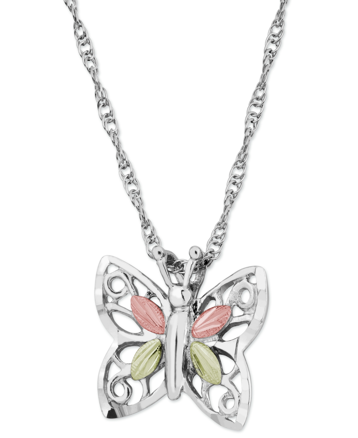 Butterfly Pendant in Sterling Silver with 12k Rose and Green Gold - Ss