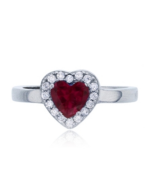 MACY'S RED, GREEN OR PURPLE HEART CUBIC ZIRCONIA HALO RING IN RHODIUM PLATED STERLING SILVER