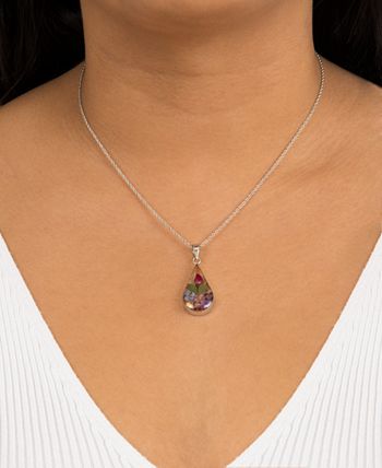 Giani Bernini - Medium Teardrop Dried Flower Pendant with 18" Chain in Sterling Silver. Available in Multi, Blue or Yellow