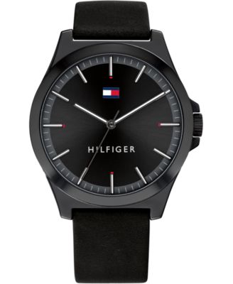 Tommy Hilfiger Men's Black Leather Strap Watch 44mm 