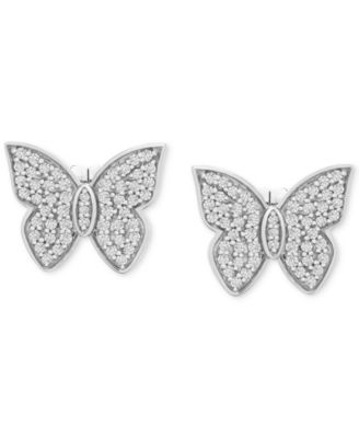 14k white gold diamond butterfly earrings