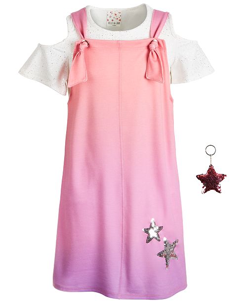 Belle Du Jour Big Girls 3 Pc Cold Shoulder Top Ombre Dress