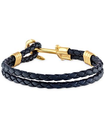 Esquire men's black braided leather anchor bracelet in stainless steel new arrivals