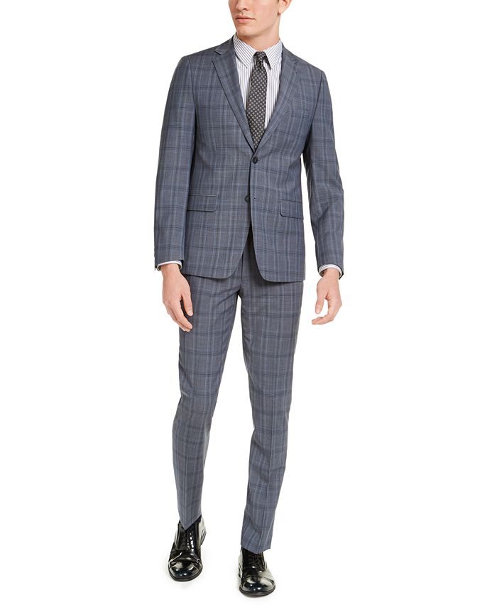 Calvin Klein Men's Skinny-Fit Gray/Blue Plaid Suit Separates & Reviews -  Suits & Tuxedos - Men - Macy's