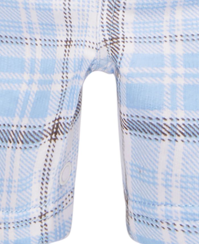 First Impressions - Baby Boys 2-Pc. Shirt & Plaid Elephant Shortalls Set