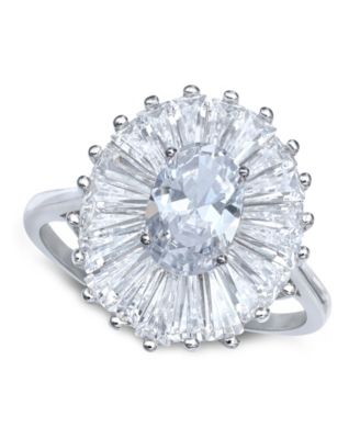 Giani Bernini - Cubic Zirconia Tapered Flower Oval & Baguette Ring (5-3/8 ct. t.w.) in Sterling Silver