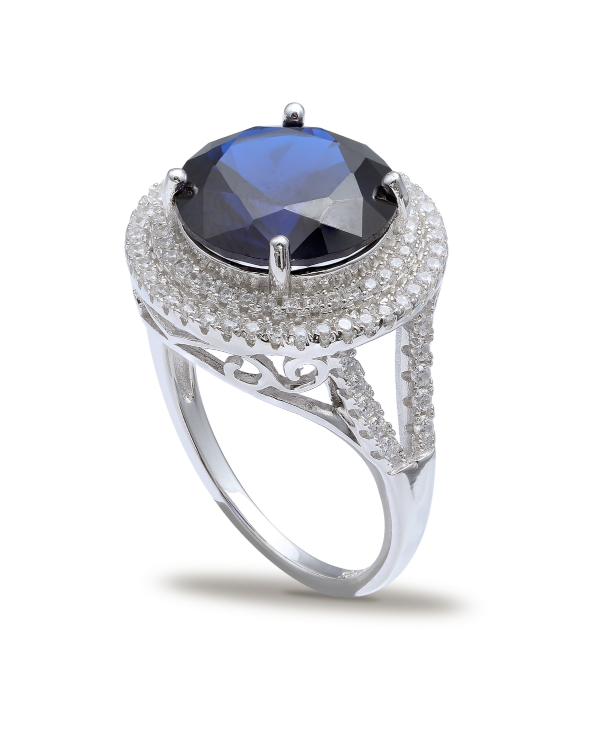 Double Pave Row Ring (7-1/2 ct. t.w.) In Sterling Silver - Blue Cubic Zirconia