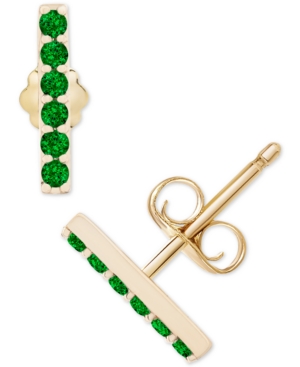 image of Diamond Emerald Bar Stud Earrings (1/5 ct. t.w.) in 14k Gold
