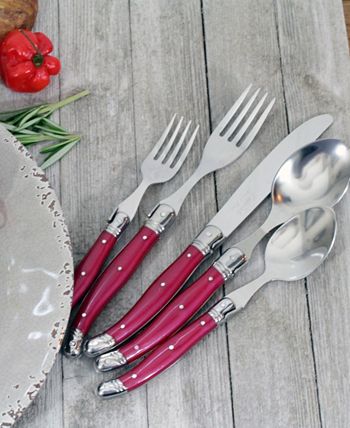 French Home - Laguiole 20 Piece Stainless Steel Flatware Set, Service for 4, Pearlized Raspberry.