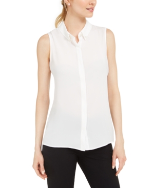 image of Karl Lagerfeld Paris Sleeveless Pearl-Neck Woven Top