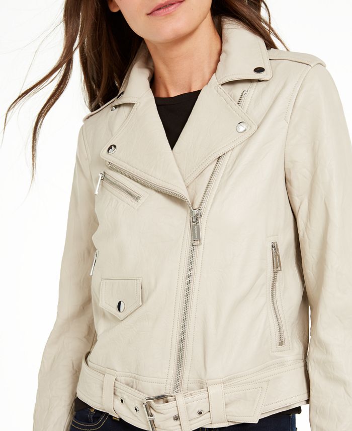 Michael Kors Leather Moto Jacket - Macy's