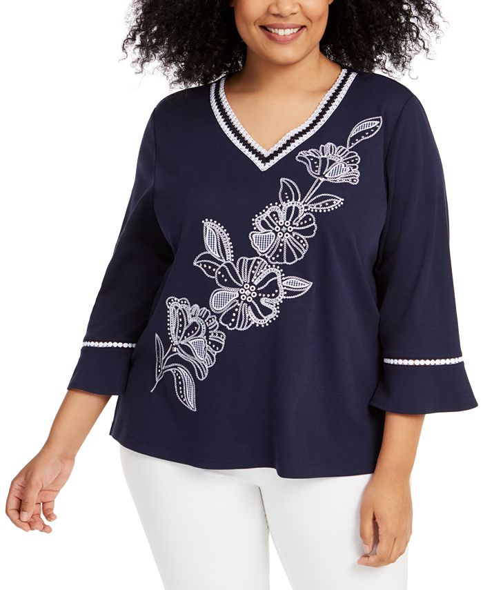 Alfred Dunner Plus Size Embroidered Easy Street Top - Macy's