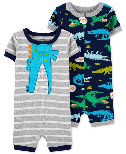 Carter S Baby Boys 2 Pk Cotton Alligator Romper Pajamas