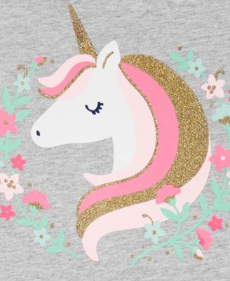 Haut Licorne Fille Carter's Taille 7 - Gris Et Rose Pailleté, Manches Courtes, Coton