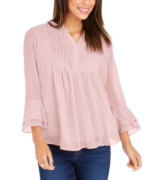 image of Charter Club Double-Ruffle Textured Pintuck Top, In Regular and Petite, Created for Macy-s