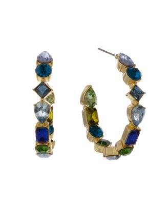 Christian Siriano New York - Gold Tone Hoop Earrings with Tonal Pink Stones