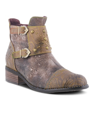 image of L-Artiste Women-s Nailhead Embossed Floral Toe Cap Booties Women-s Shoes