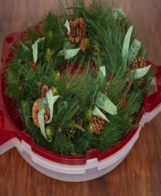 24&amp;quot; Wreath Storage Container With Latches and Handle, 2 Pack, For Holiday Garland/Wreath, Holiday Decorations, and Heavy Duty, Portable, High Protection, and Space Saving Storage, Clear/Red