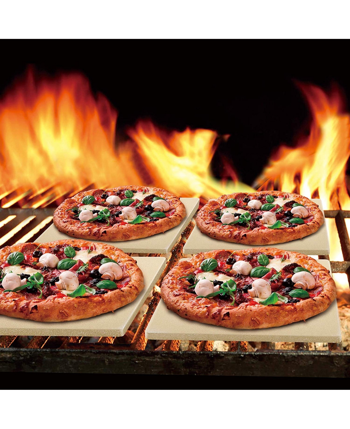 Cook N Home 7.5-Inch Rectangular Heavy Duty Cordierite Pizza Grilling Stone Set -Khaki