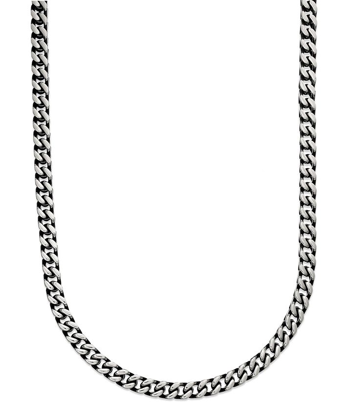 Mens Black Cuban Link Necklace, Black Stainless Chain Men