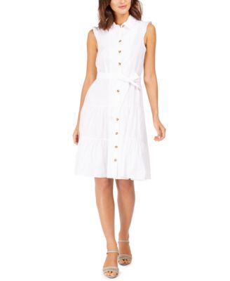 Calvin Klein - Sleeveless Belted Cotton Shirtdress