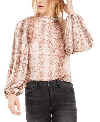 Bar III - Shirred-Neck Snake-Print Top