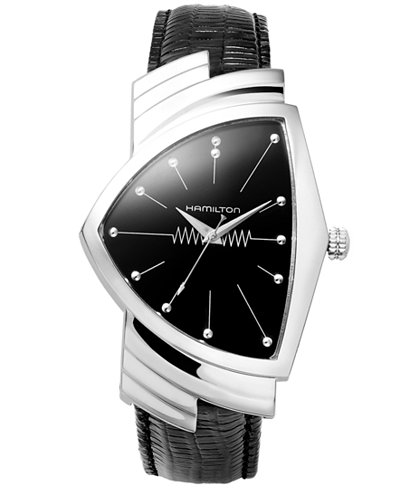 Hamilton Watch, Men's Swiss Ventura Black Leather Strap 27mm H24411732