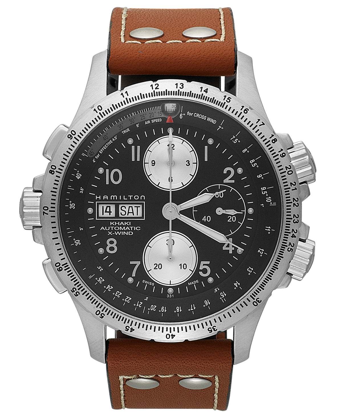 Hamilton Watch, Men's Swiss Automatic Chronograph Khaki X-wind Brown Leather Strap 44mm H77616533