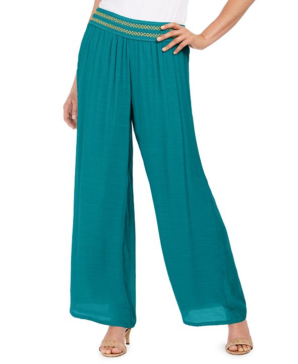 JM Collection MetallicDetail WideLeg Gauze Pants, Created for Macy's