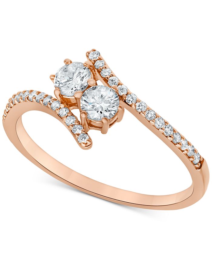 Macy's Diamond Two Stone Engagement Ring (1/2 ct. t.w.) in 14k Rose ...