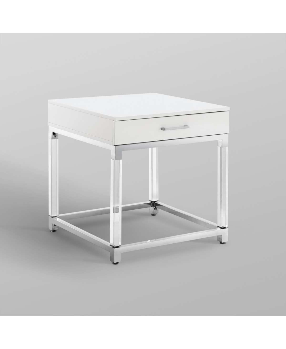 Inspired Home Casandra High Gloss End Table with Acrylic Legs and Metal Base