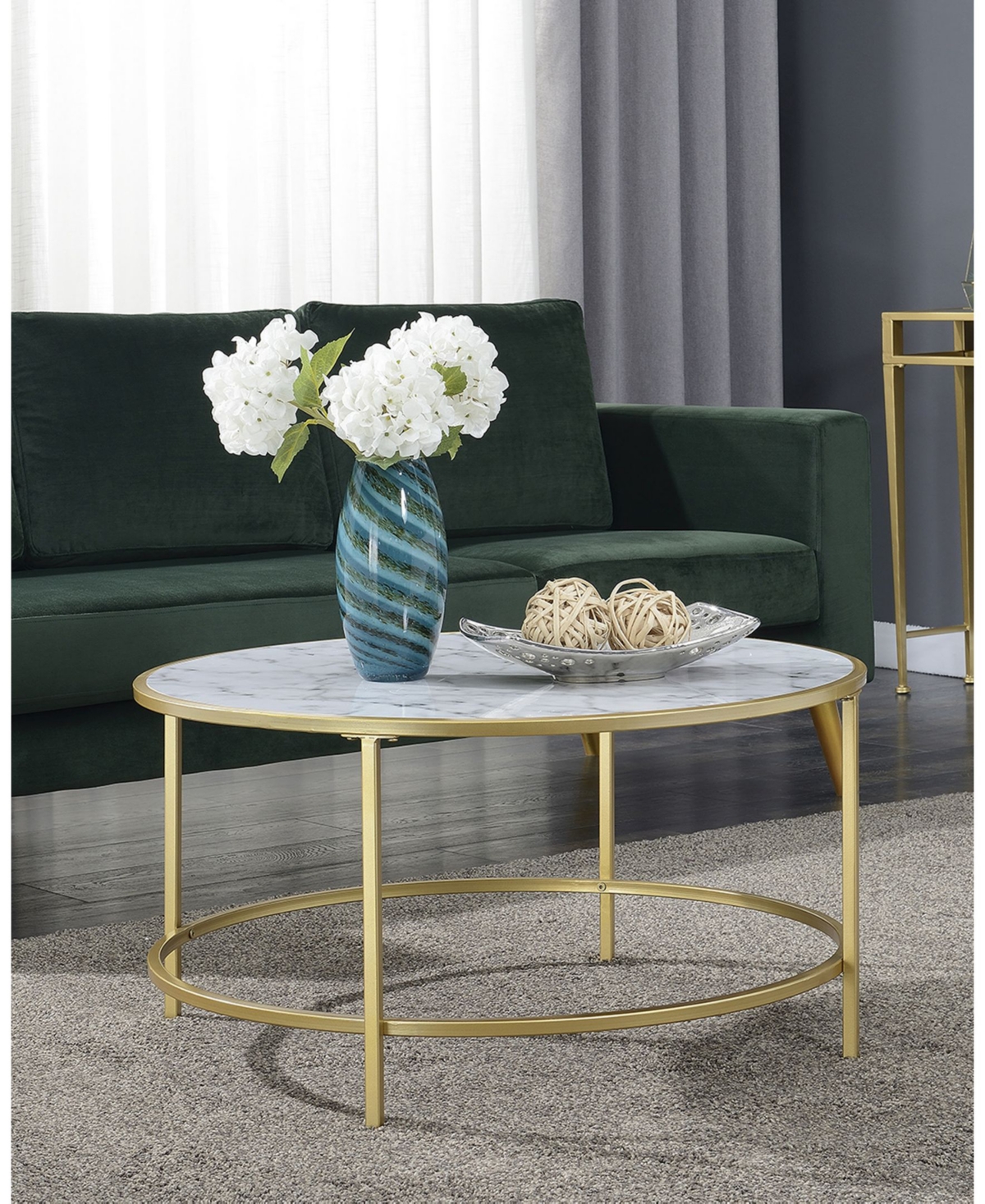 Convenience ConceptsCoast Faux Marble Round Coffee Table - Gold