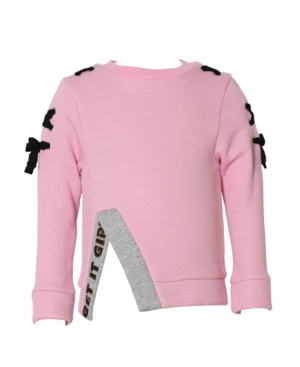 image of Kinderkind Toddler, Little, and Big Girls Fleece Pullover with Tie Detail