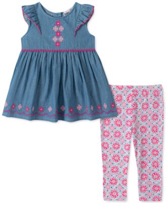 Kids Headquarters - Toddler Girls 2-Pc. Chambray Flower Tunic & Printed Leggings Set