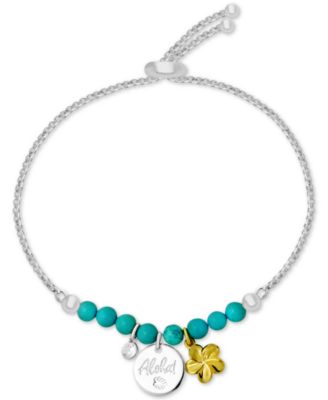 Kona Bay - Aloha Charm Imitation Turquoise Slider Bracelet in Fine-Silver Plate